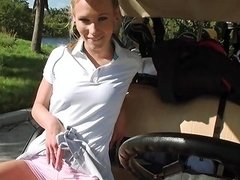 Skinny Blonde Teen Masturbates At Golf Field And Fucks At Home